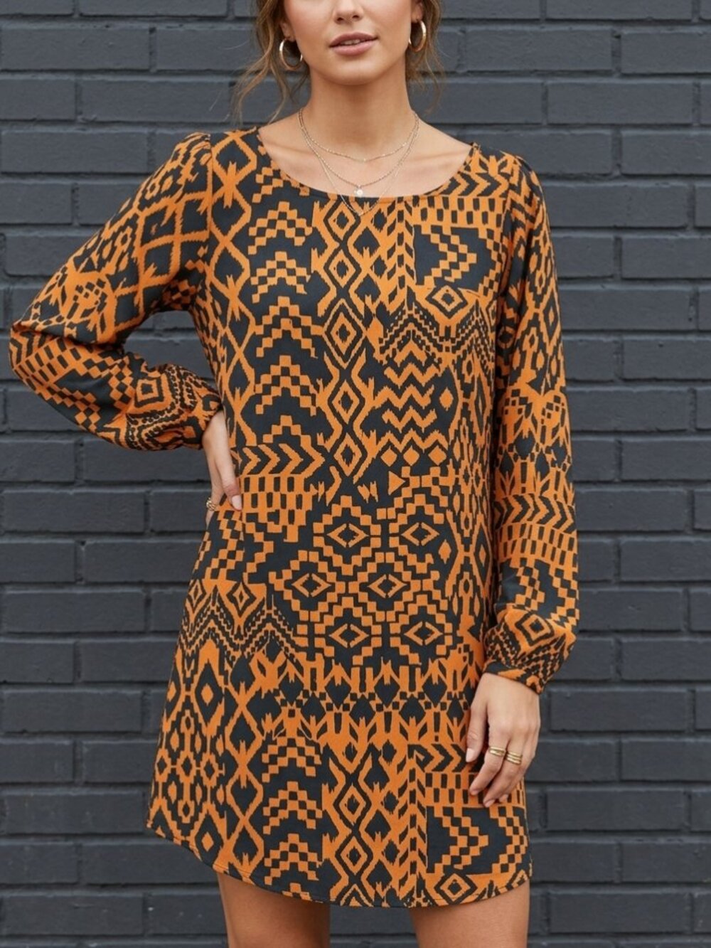 Orange & Navy Fab'rik Tribal Print Shift Dress
